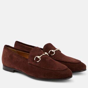 Gucci Jordaan Horsebit Bit Suede Slip On Loafers Flat Shoes Chocolate